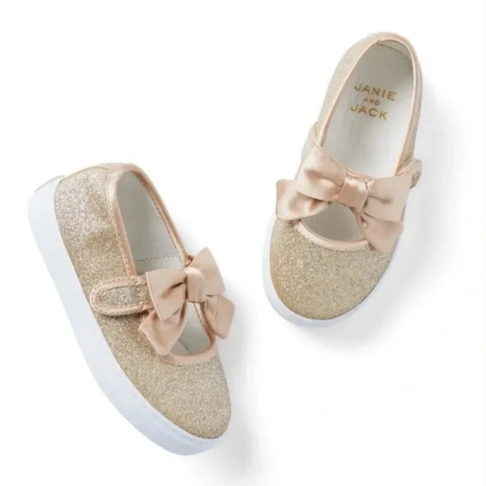 Janie and Jack Gold Sparkle Mary Jane Sneakers Girls Size 1